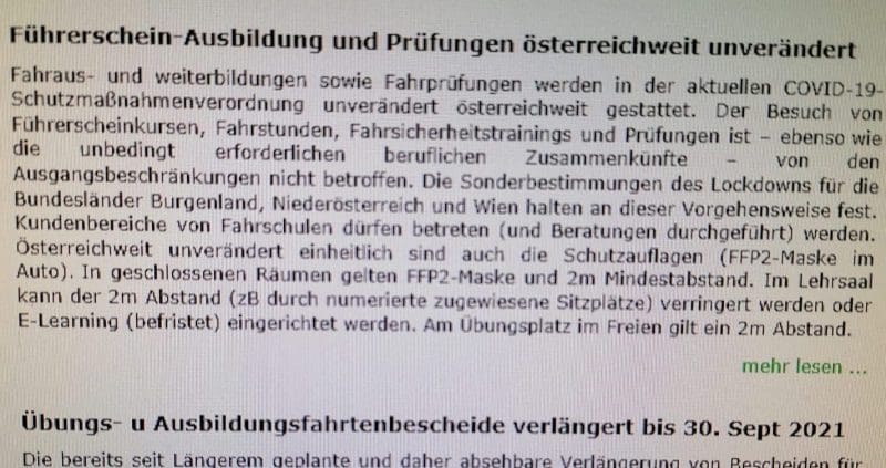 Schreiben Fahrschule / Ausschnitt