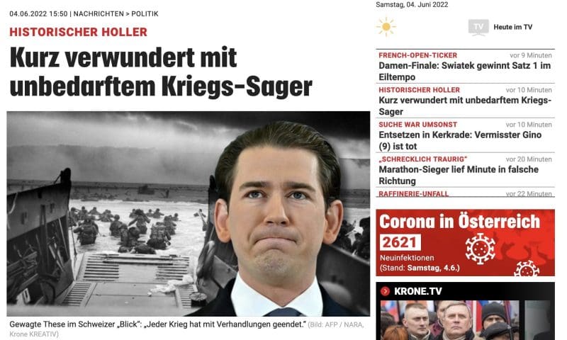 Kronen Zeitung-Artikel über Kurz