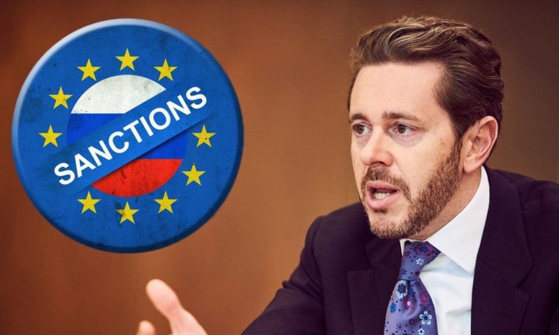 Harald Mahrer und Sanktionen-Emblem