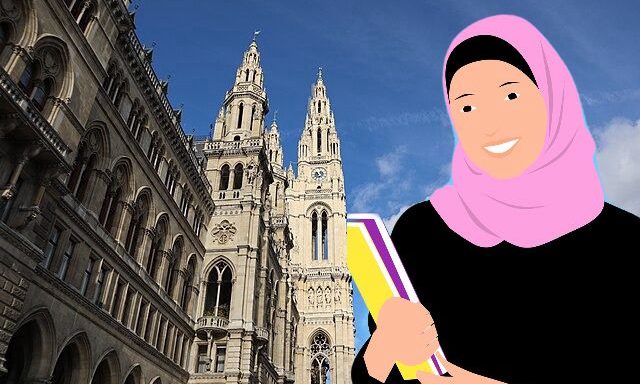 Weiner Rathaus und muslimische Schülerin